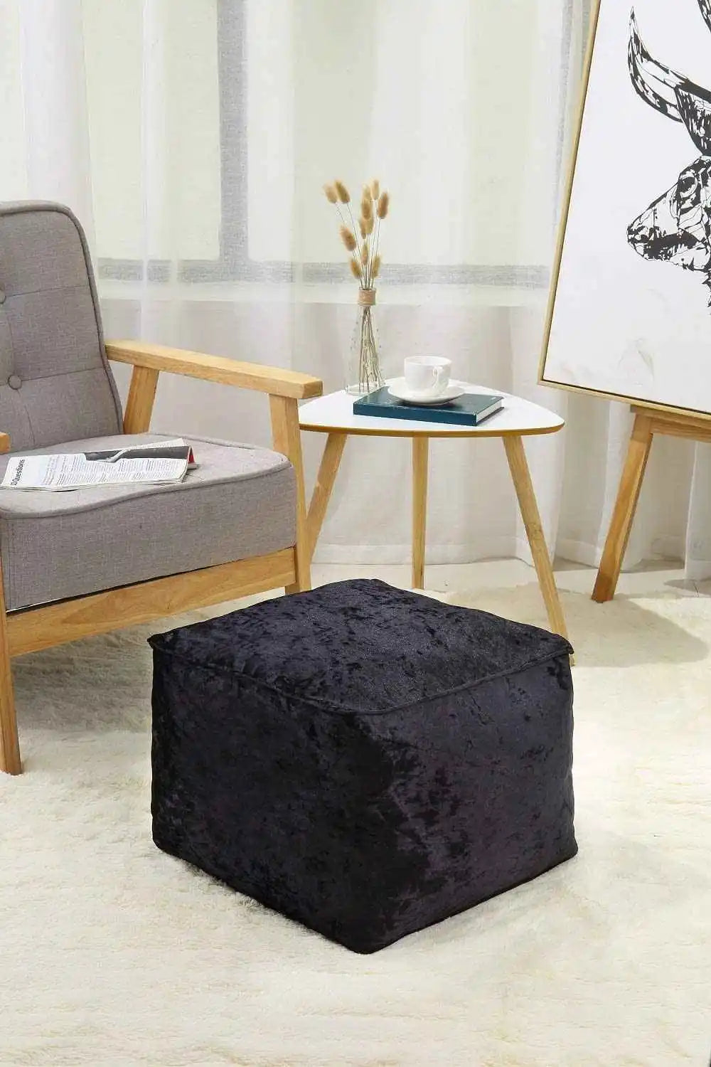 black crushed velvet beans bag