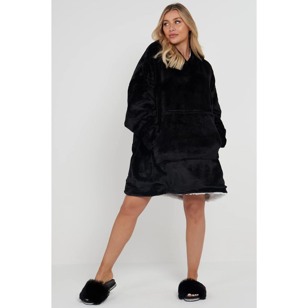 Black Sherpa Fleece Oversized Blanket Hoodie