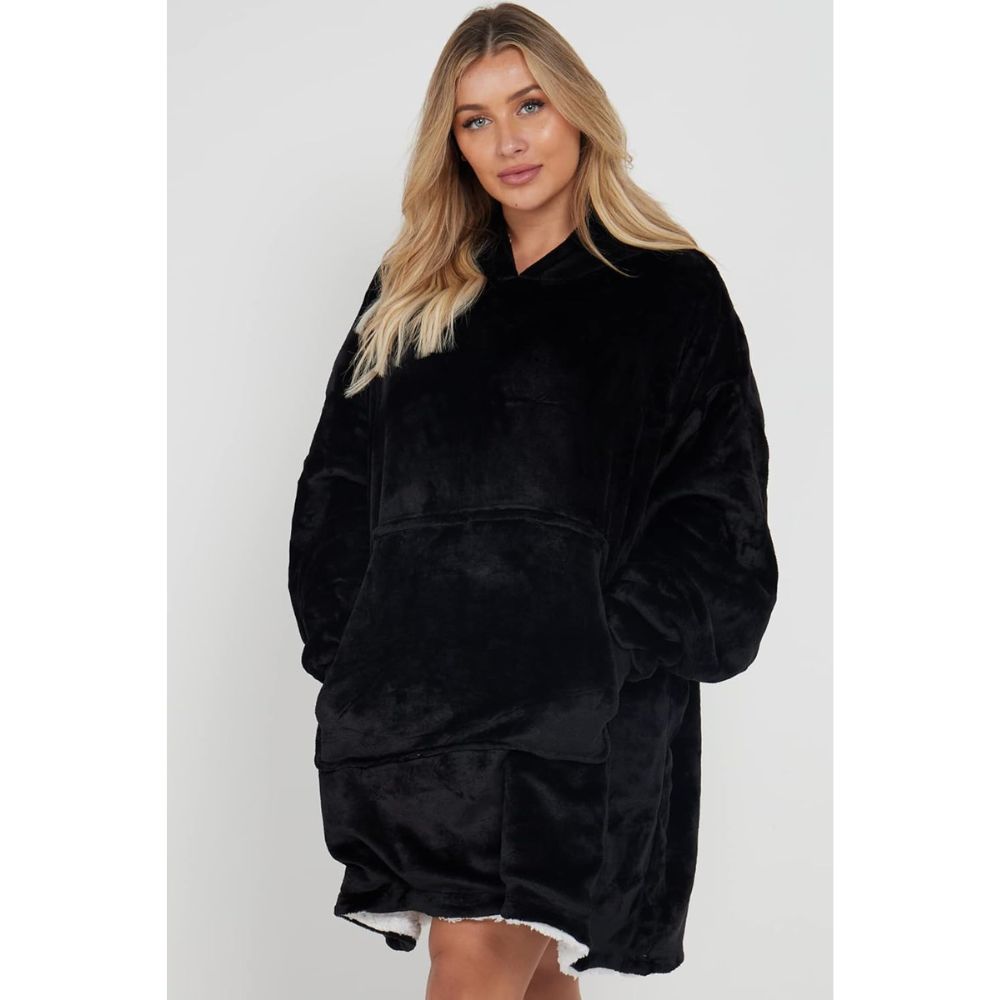 Black Sherpa Fleece Oversized Blanket Hoodie
