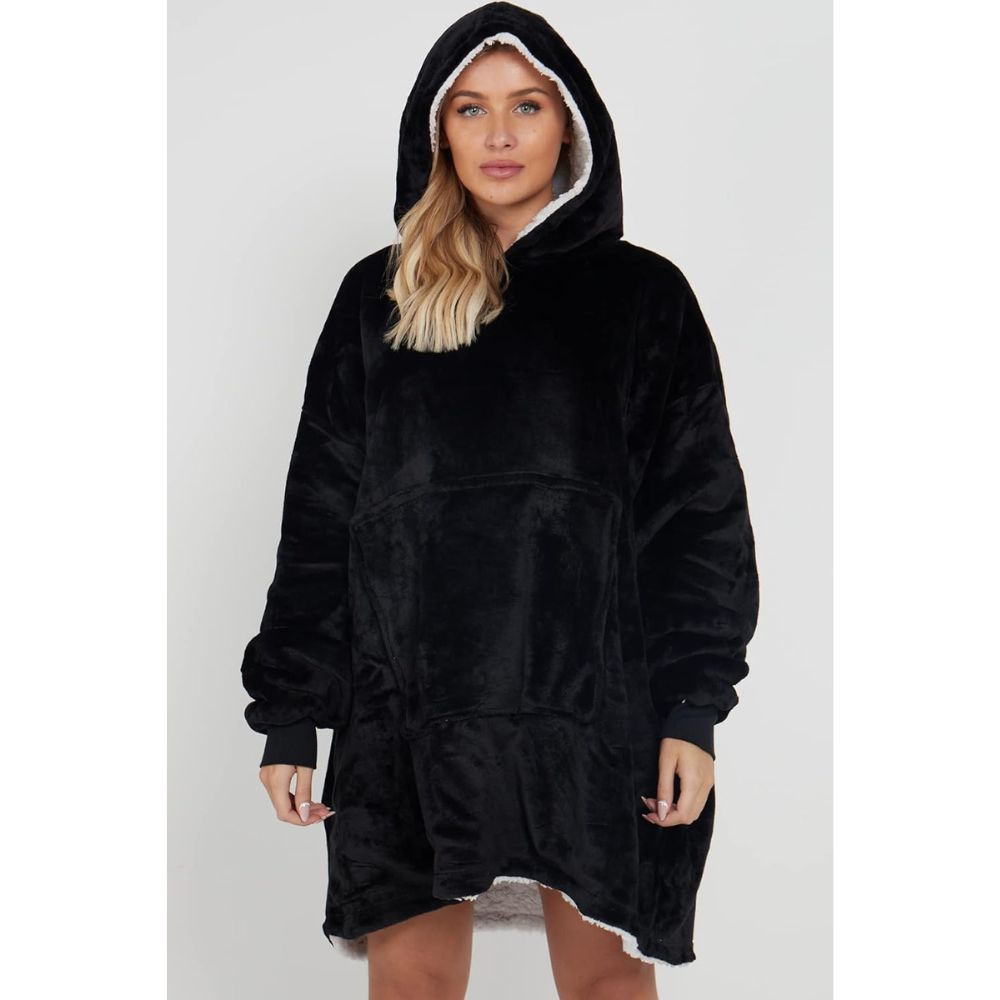 Black Sherpa Fleece Oversized Blanket Hoodie