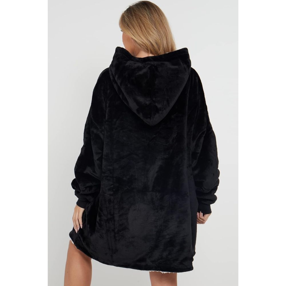 Black Sherpa Fleece Oversized Blanket Hoodie