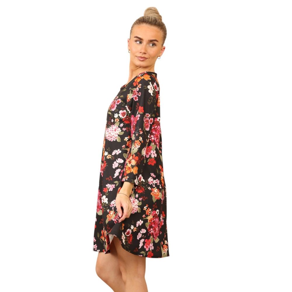Black Blossom Casual Loose Swing Summer Dress