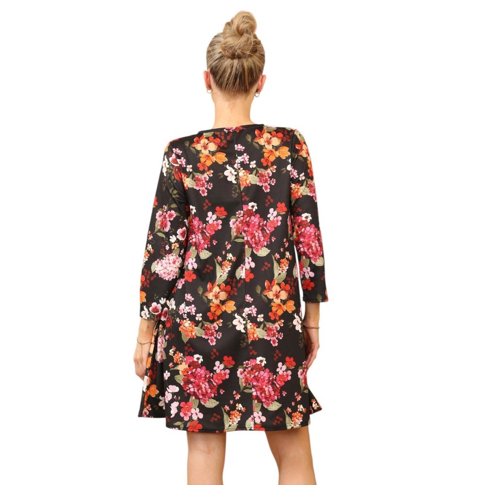 Black Blossom Casual Loose Swing Summer Dress