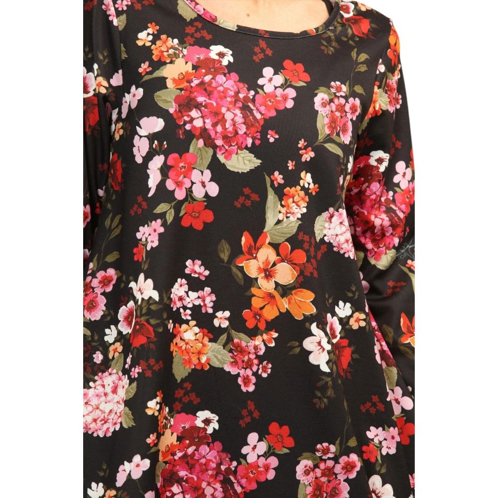Black Blossom Casual Loose Swing Summer Dress