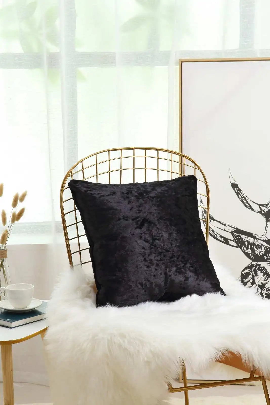 black Crushed velvet cushion covers