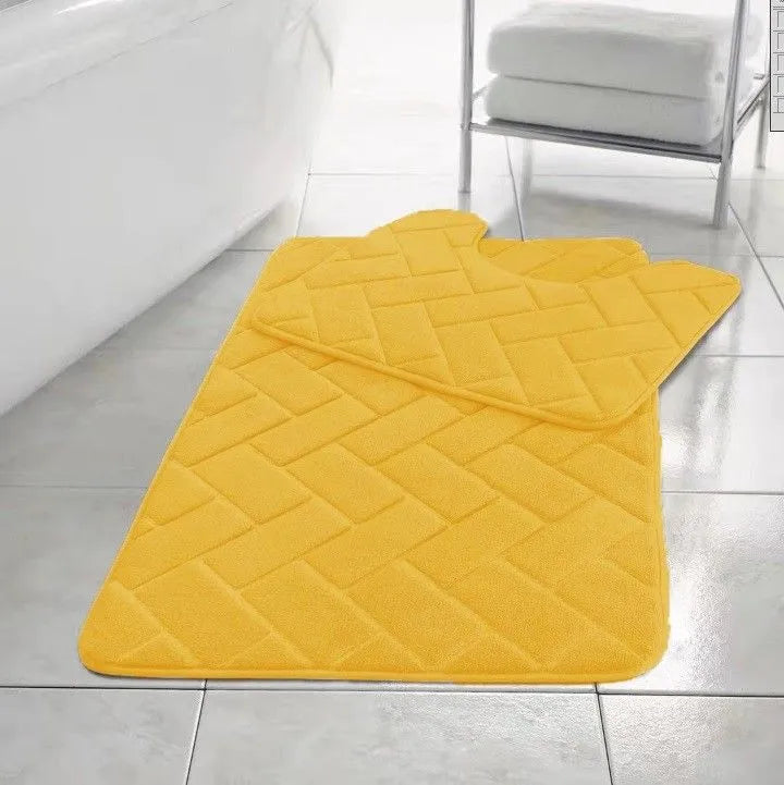 Blocks memory foam bath mat set ochre