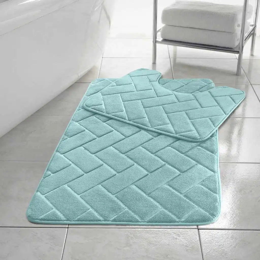 Blocks memory foam bath mat set aqua