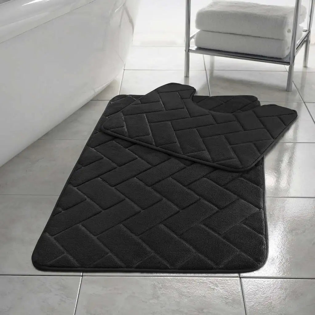 Blocks memory foam bath mat set black