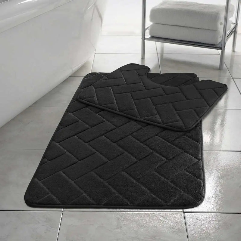 Blocks memory foam bath mat set black