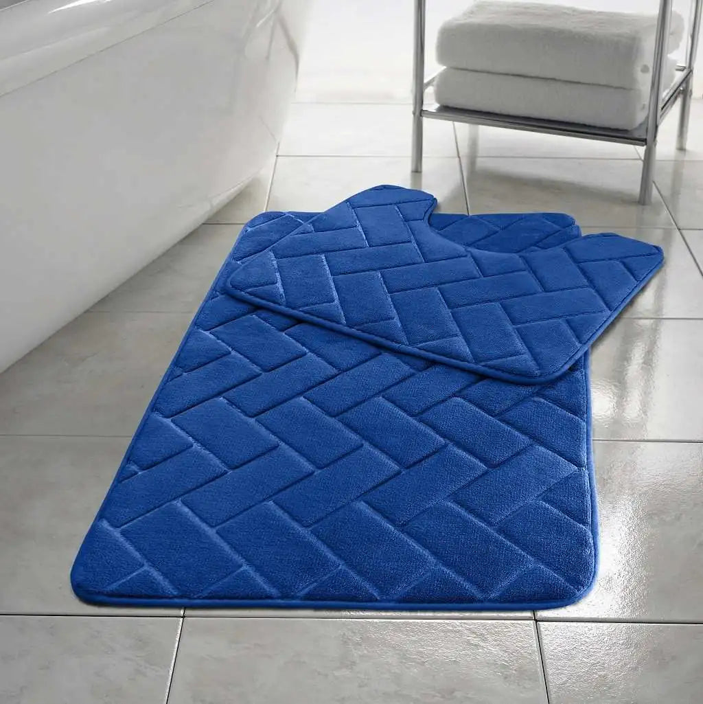 Blocks memory foam bath mat set blue