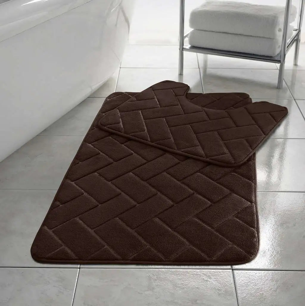 Blocks memory foam bath mat set chocolate