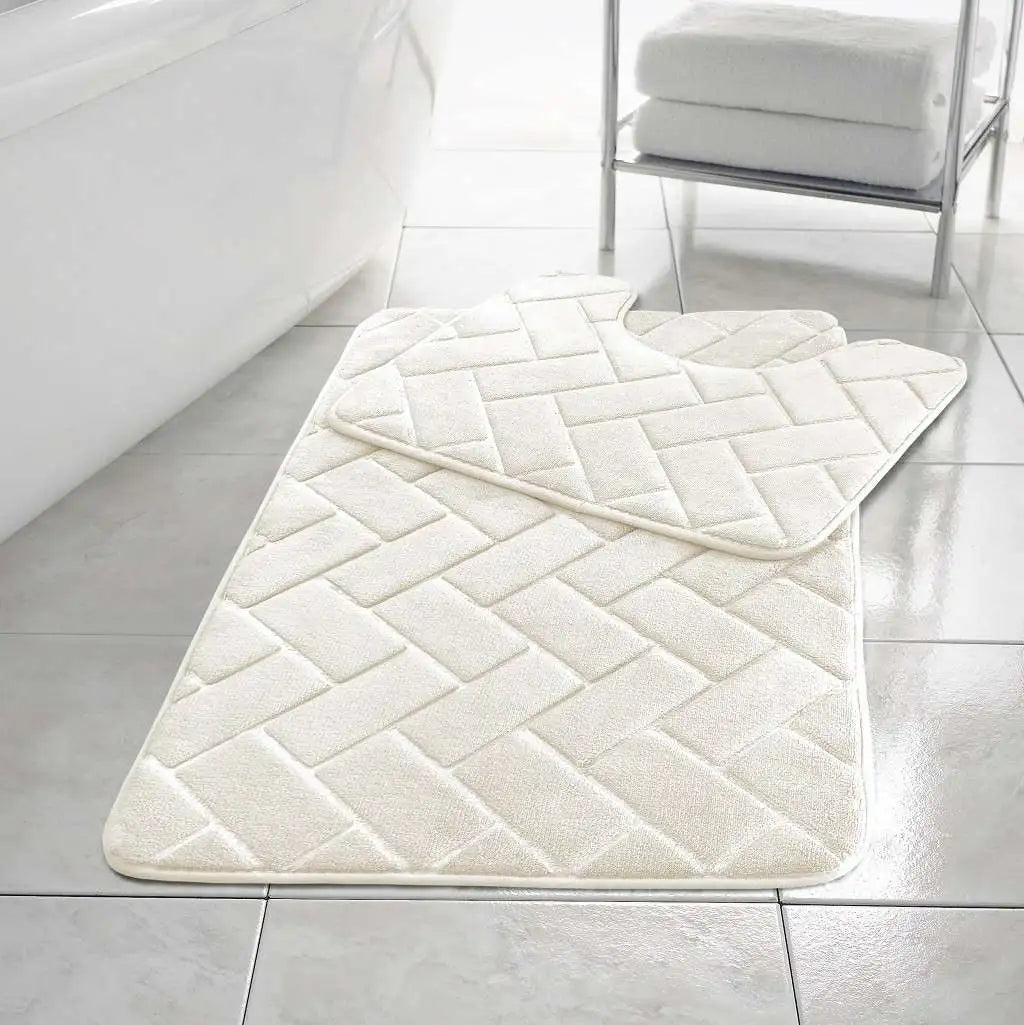 Blocks memory foam bath mat set cream