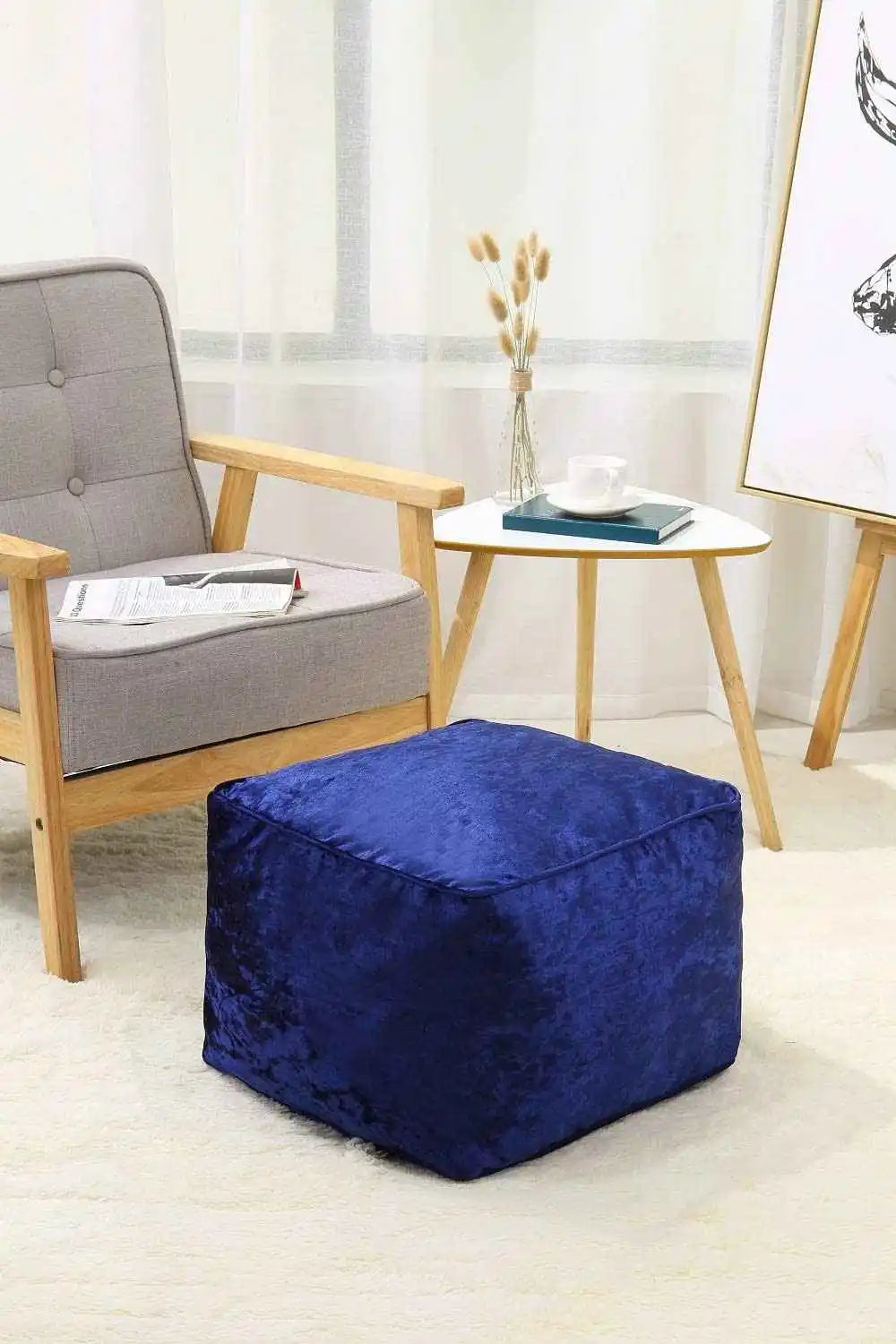 blue crushed velvet beans bag