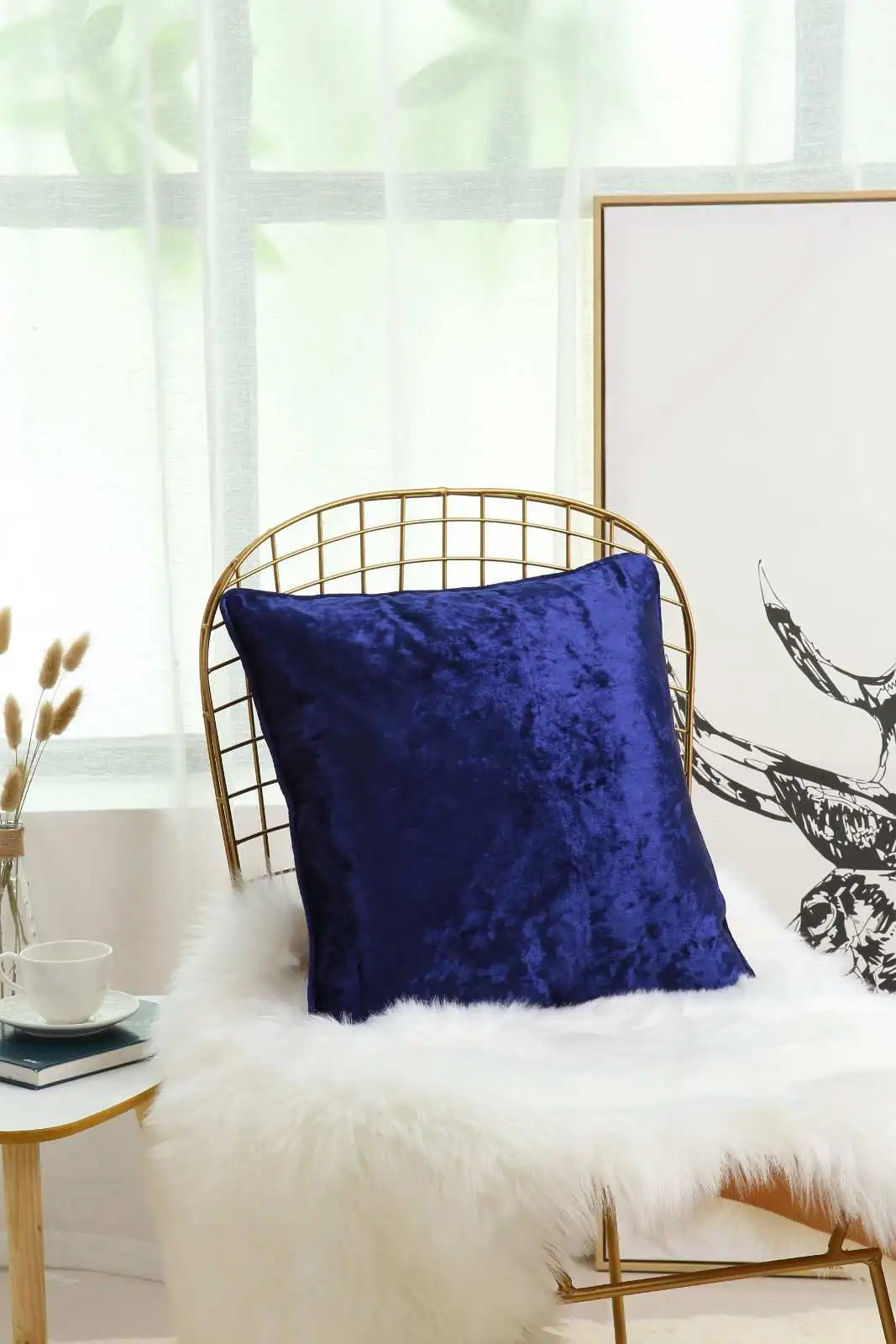 blue Crushed velvet cushion covers