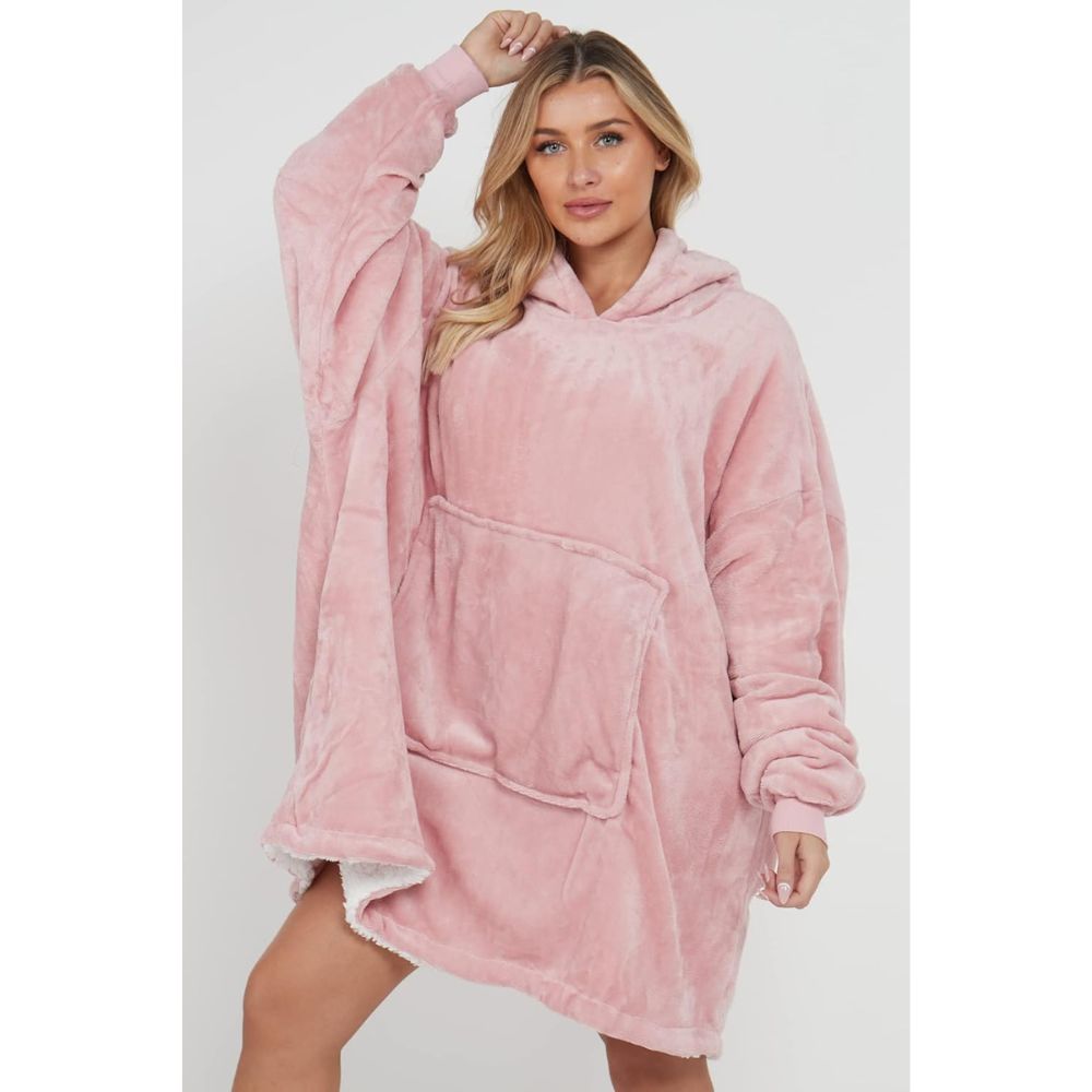 Blush Pink Sherpa Fleece Oversized Blanket Hoodie