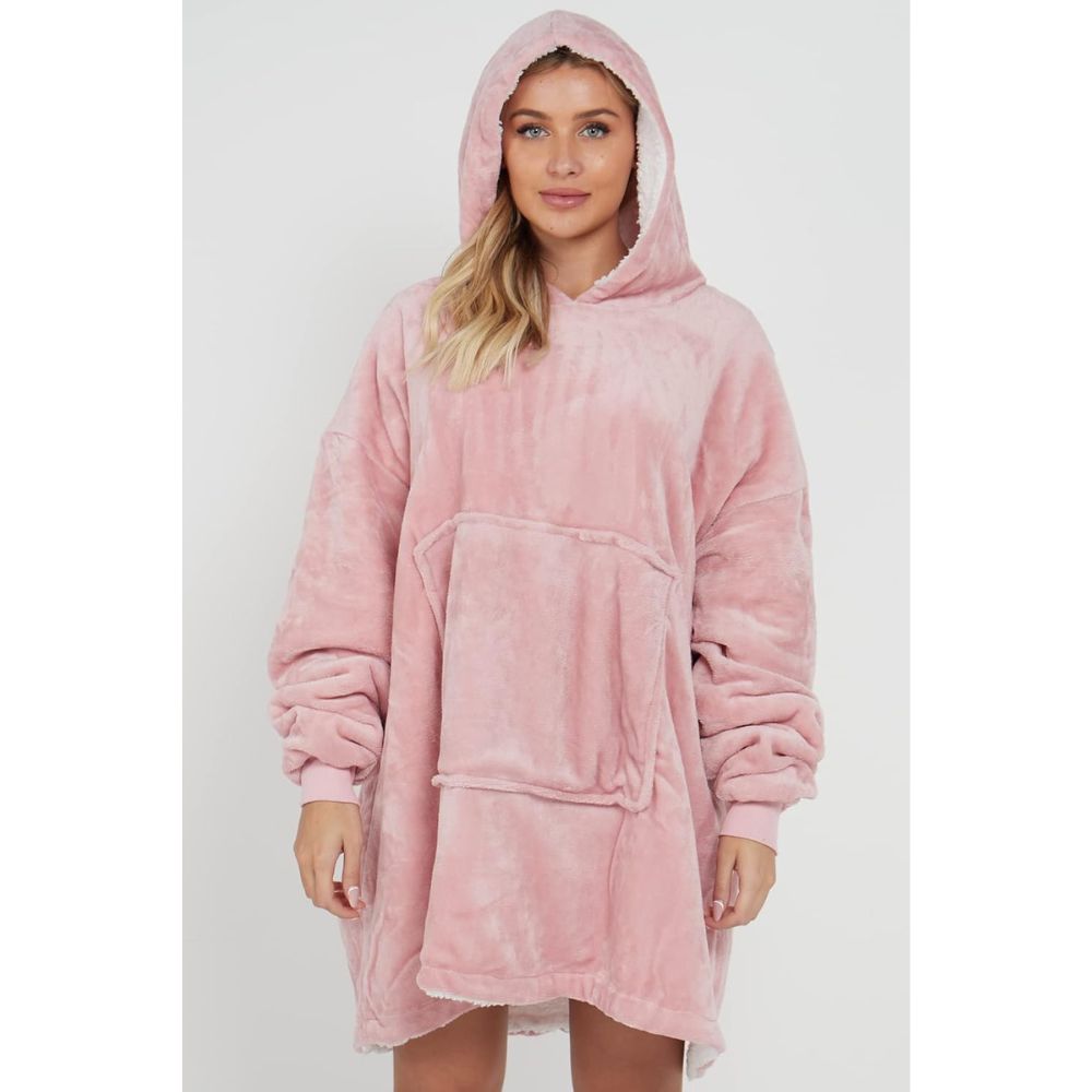 Blush Pink Sherpa Fleece Oversized Blanket Hoodie