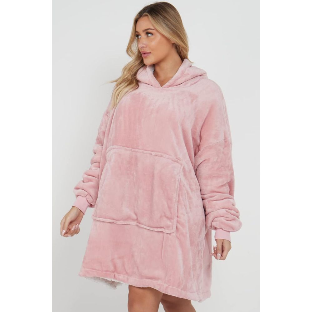 Blush Pink Sherpa Fleece Oversized Blanket Hoodie