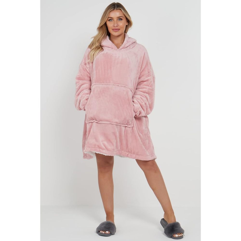 Blush Pink Sherpa Fleece Oversized Blanket Hoodie