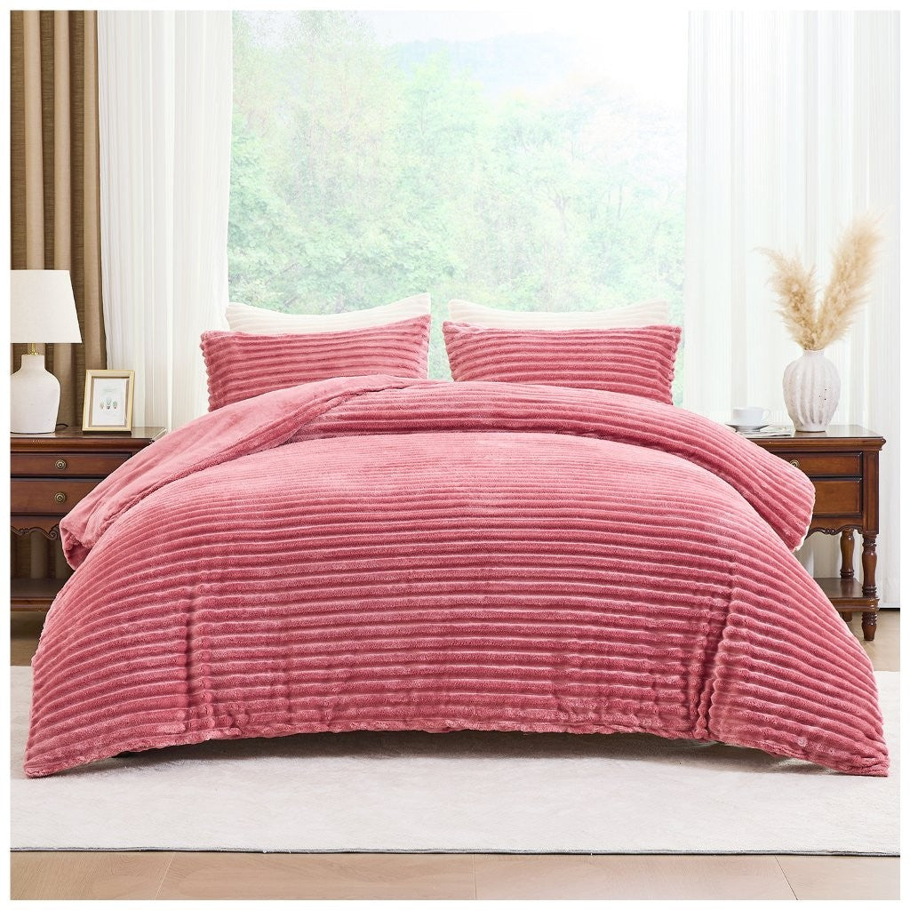 Osum Ribbed Teddy Fleece Duvet Cover Set | 15 Colours