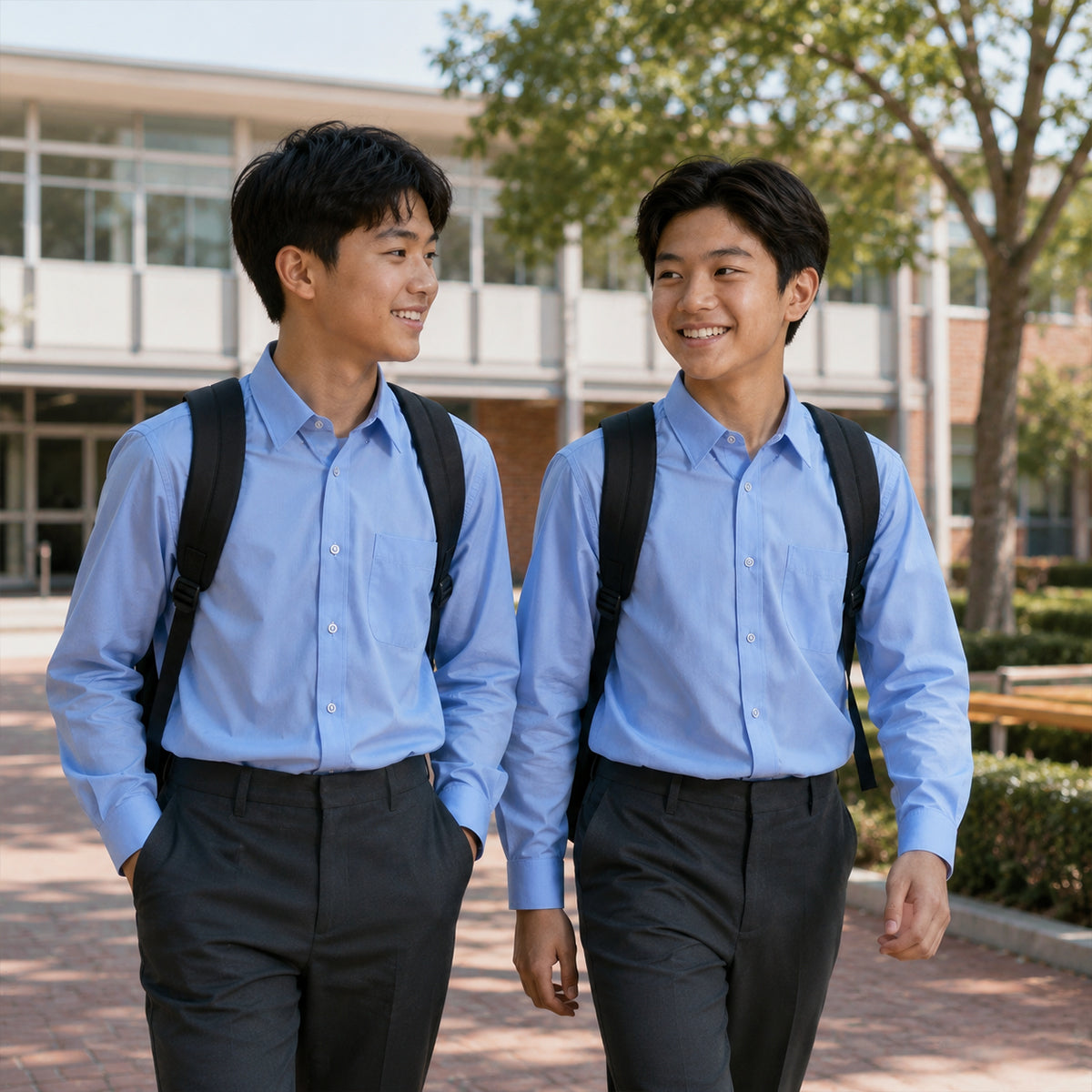 Pack of 2 Boys Blue School Shirts Long Sleeve