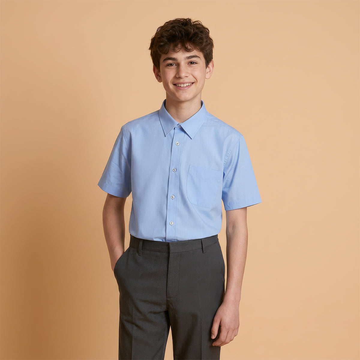 Boys Blue School Shirt Short Sleeve