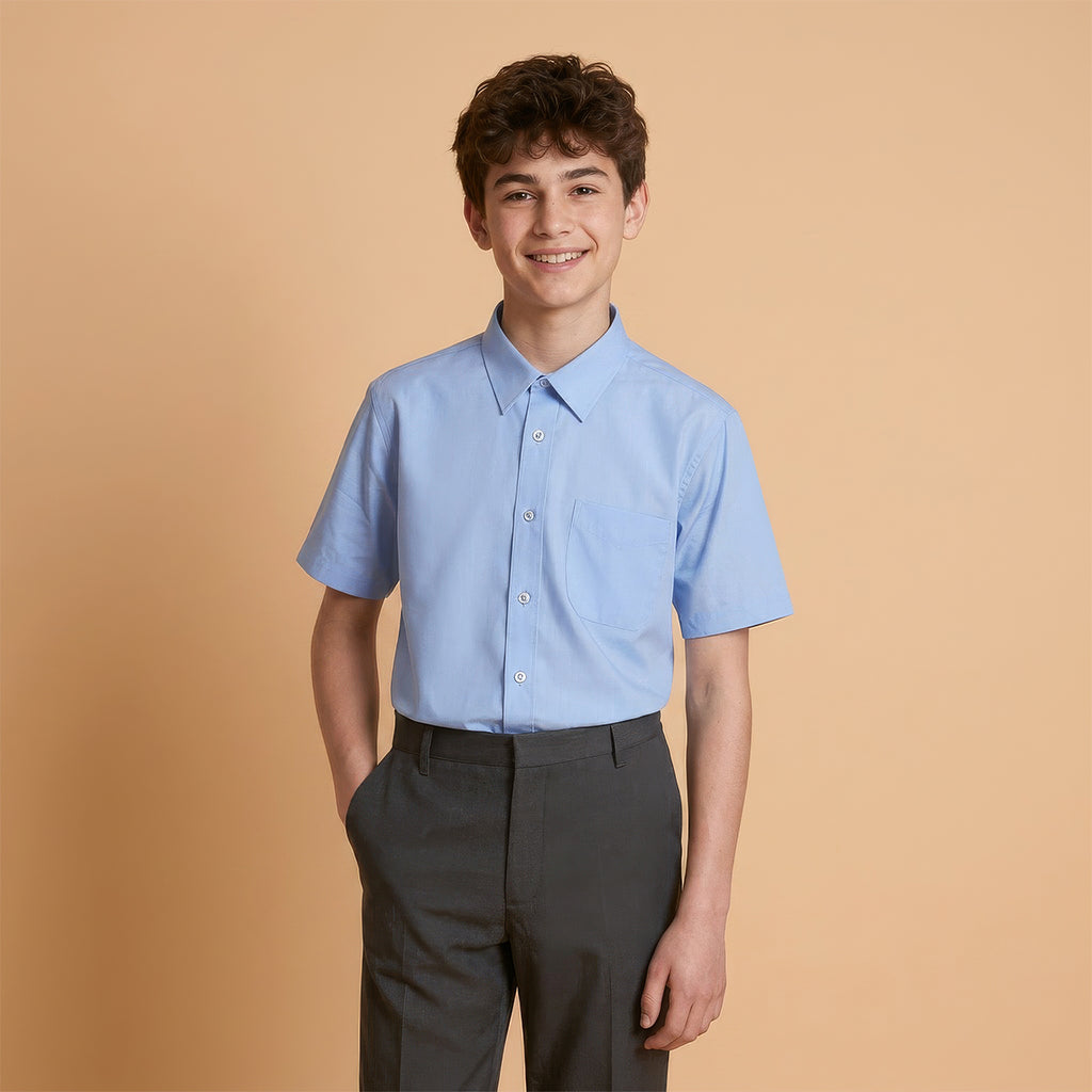 Pack of 2 Boys Blue School Shirts Short Sleeve