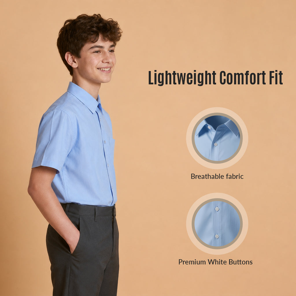 Boys Blue School Shirt Short Sleeve