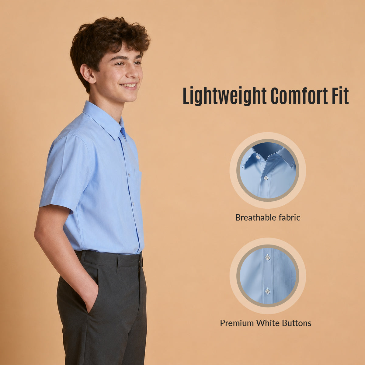 Boys Blue School Shirt Short Sleeve
