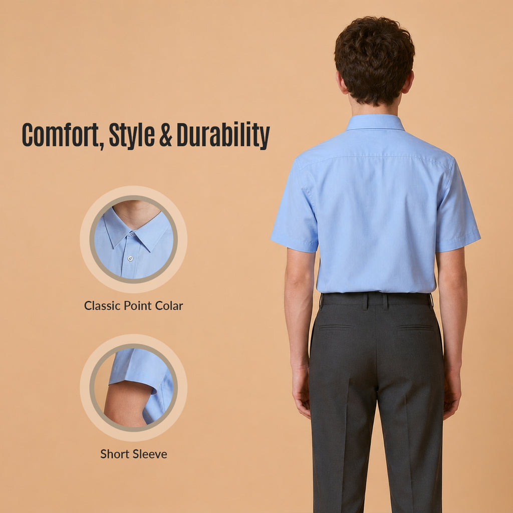 Pack of 2 Boys Blue School Shirts Short Sleeve
