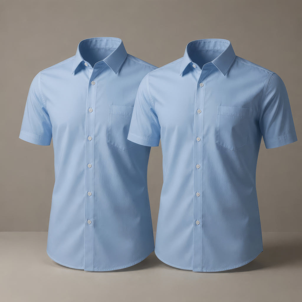 Pack of 2 Boys Blue School Shirts Short Sleeve