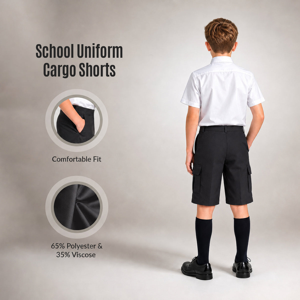 Pack of 2 Black Adjustable Waist Cargo Shorts | Zip & Clip