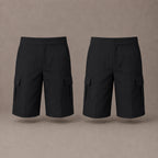 Pack of 2 Black Adjustable Waist Pull Up Cargo Shorts