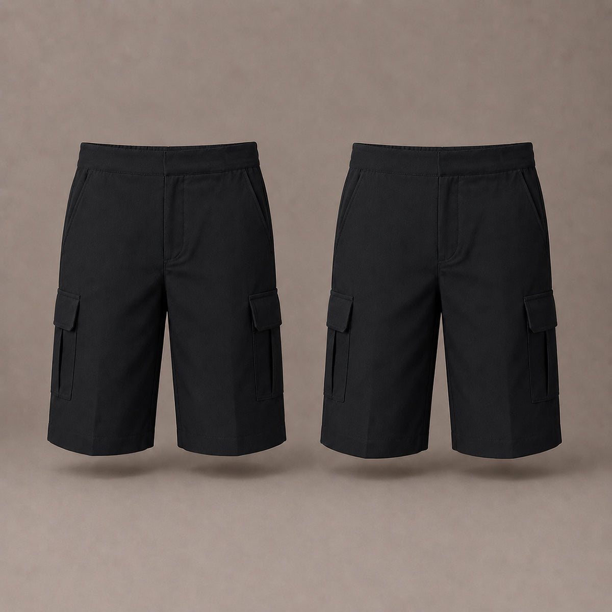Pack of 2 Black Plus Size Adjustable Waist Cargo Shorts | Zip & Clip