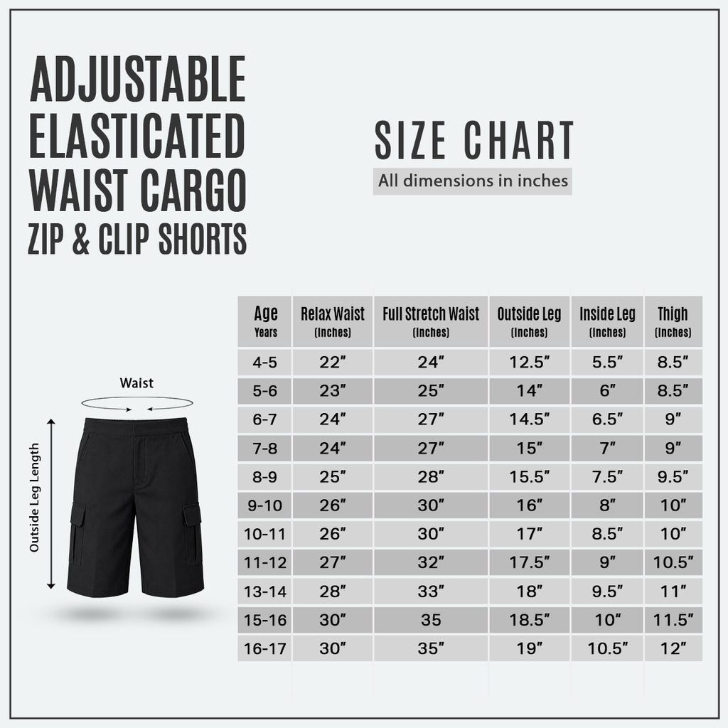 Pack of 2 Black Adjustable Waist Cargo Shorts | Zip & Clip