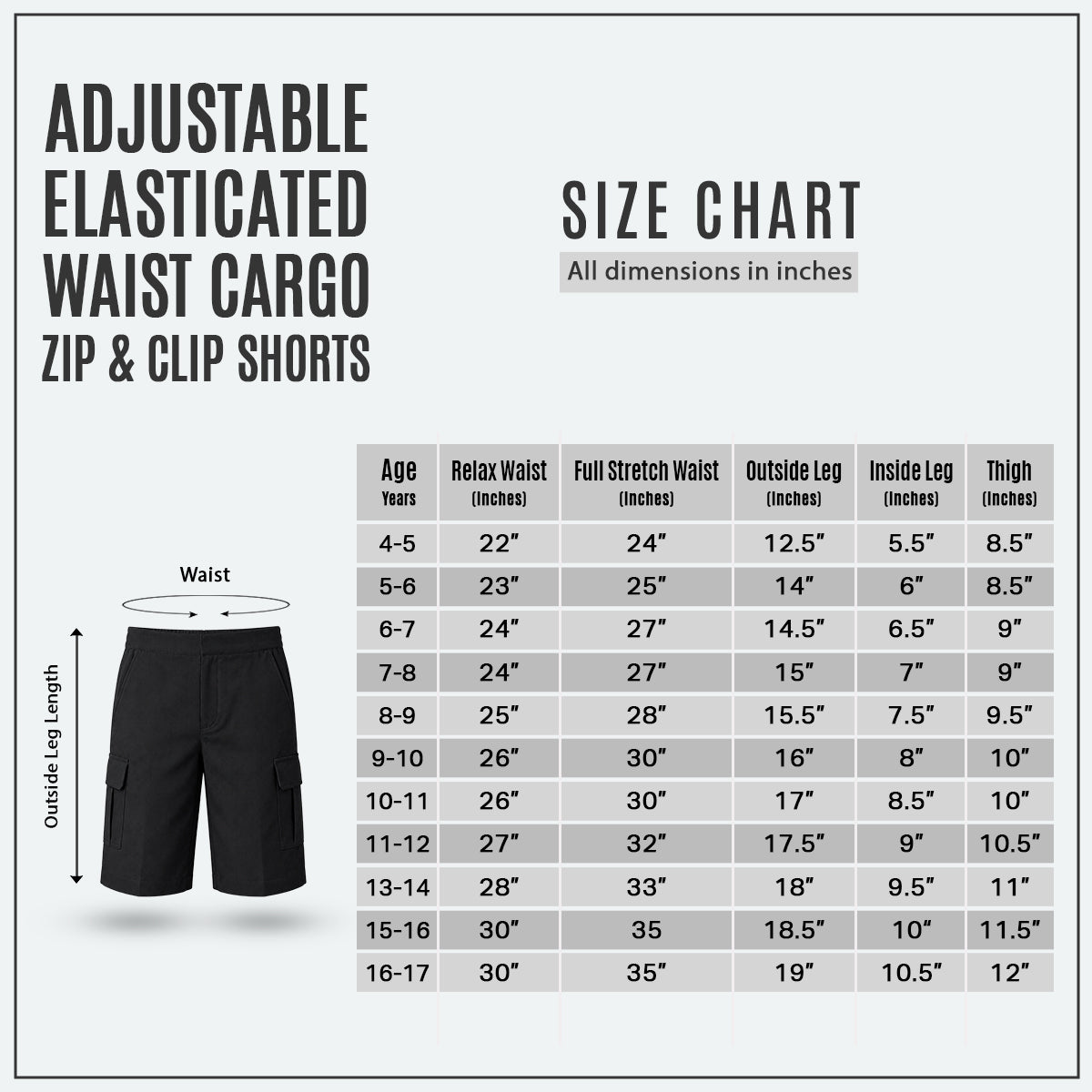 Pack of 2 Black Adjustable Waist Cargo Shorts | Zip & Clip