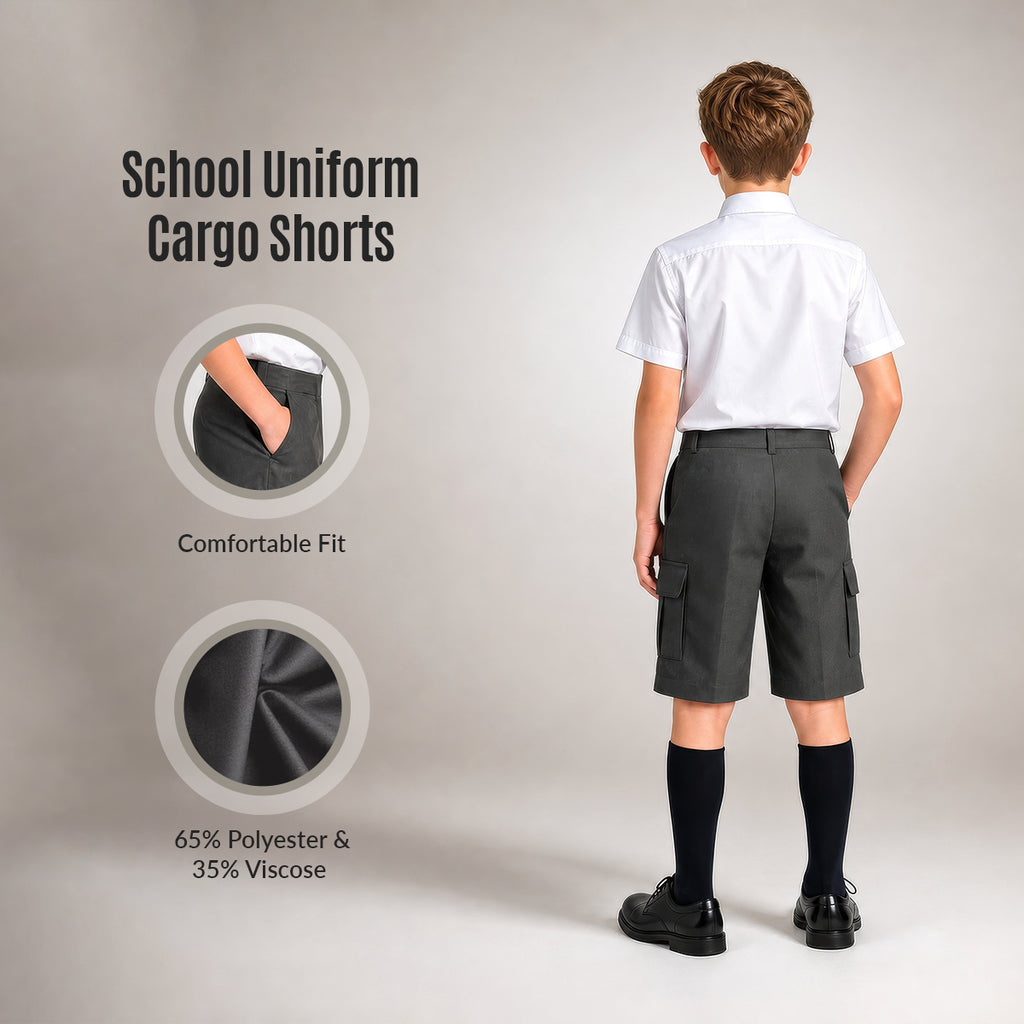 Pack of 2 Grey Adjustable Waist Cargo Shorts | Zip & Clip