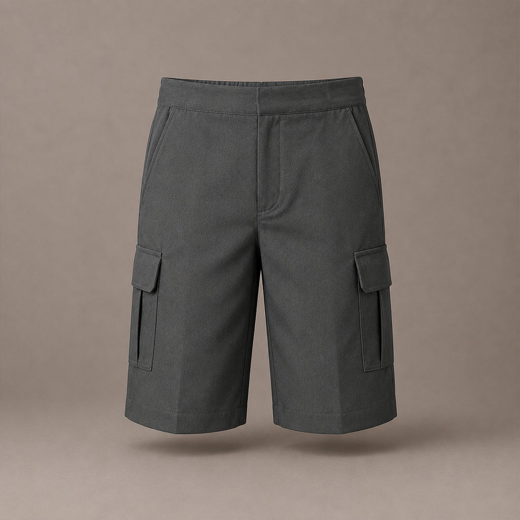 Grey Adjustable Waist Cargo School Shorts | Zip & Clip