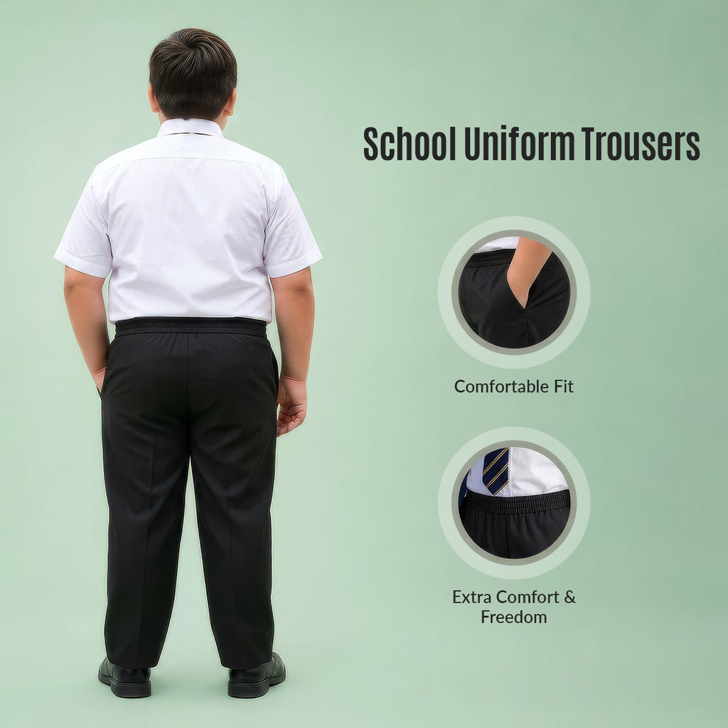 Pack of 2 Black Plus Size Full Elastic Boys School Trousers