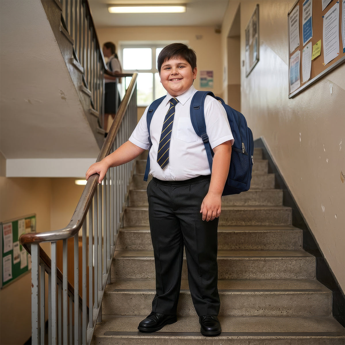 Black Plus Size Full Elastic Boys School Trouser