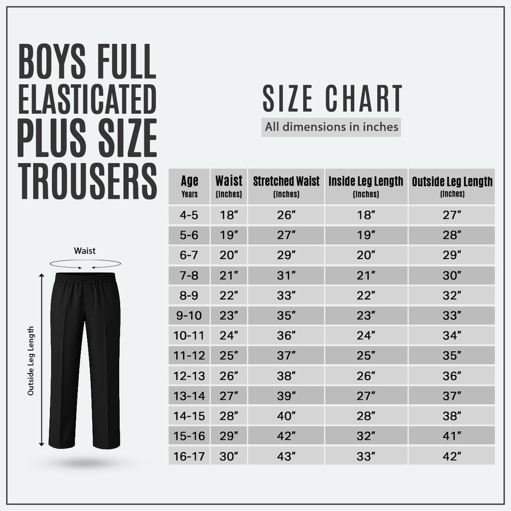 Pack of 2 Black Plus Size Full Elastic Boys School Trousers