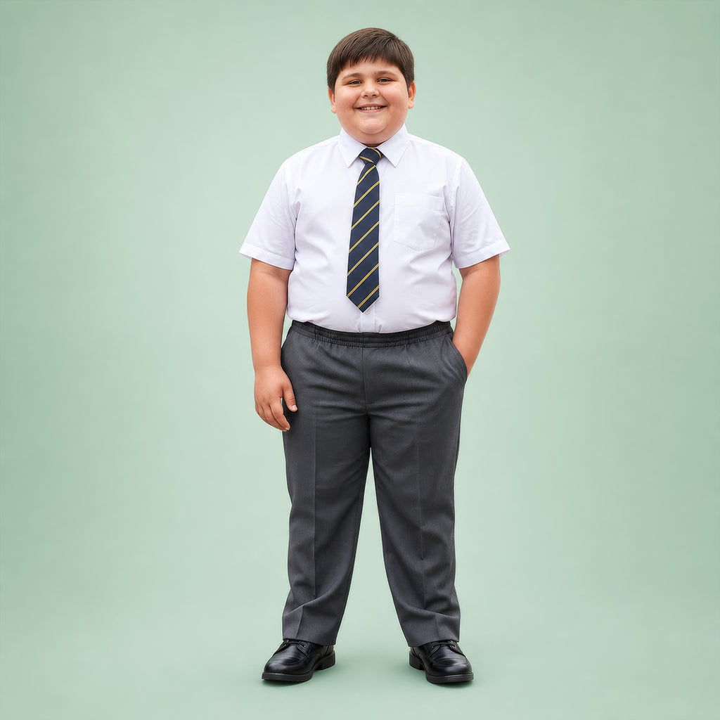 Grey Plus Size Full Elastic Boys School Trouser