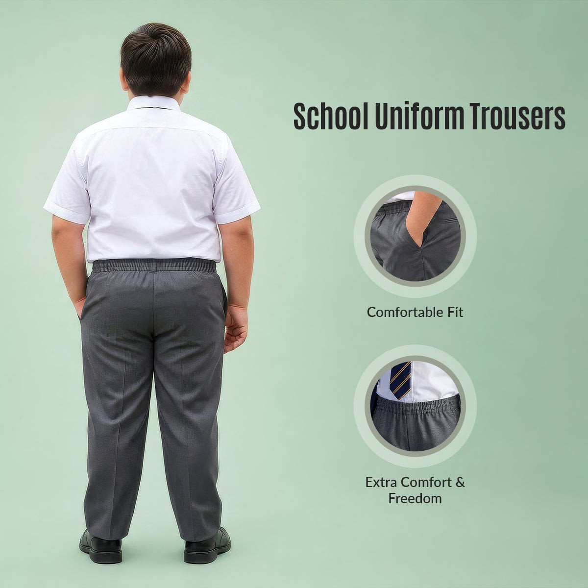 Pack of 2 Grey Plus Size Full Elastic Boys School Trousers