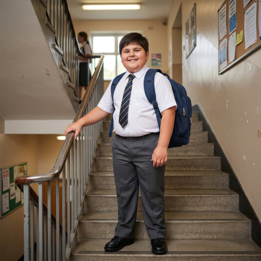 Grey Plus Size Full Elastic Boys School Trouser