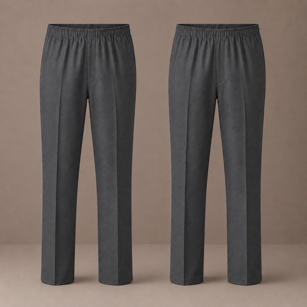 Pack of 2 Grey Plus Size Full Elastic Boys School Trousers