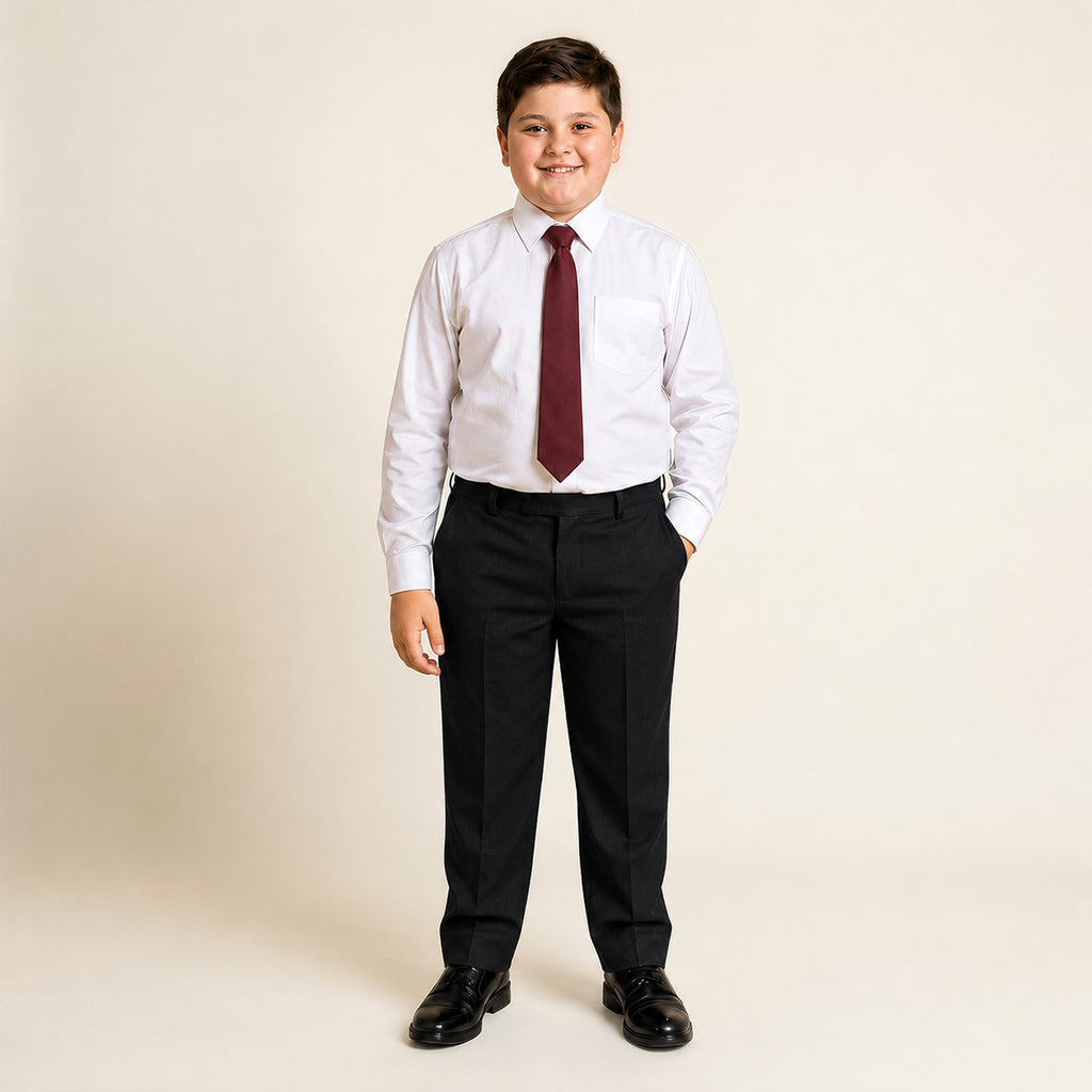Black Plus Size Half Elastic Pull Up Boys School Trouser
