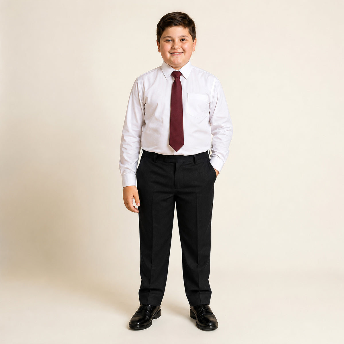 Pack of 2 Black Plus Size Half Elastic Pull Up Boys School Trousers