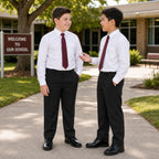 Pack of 2 Black Plus Size Half Elastic Pull Up Boys School Trousers