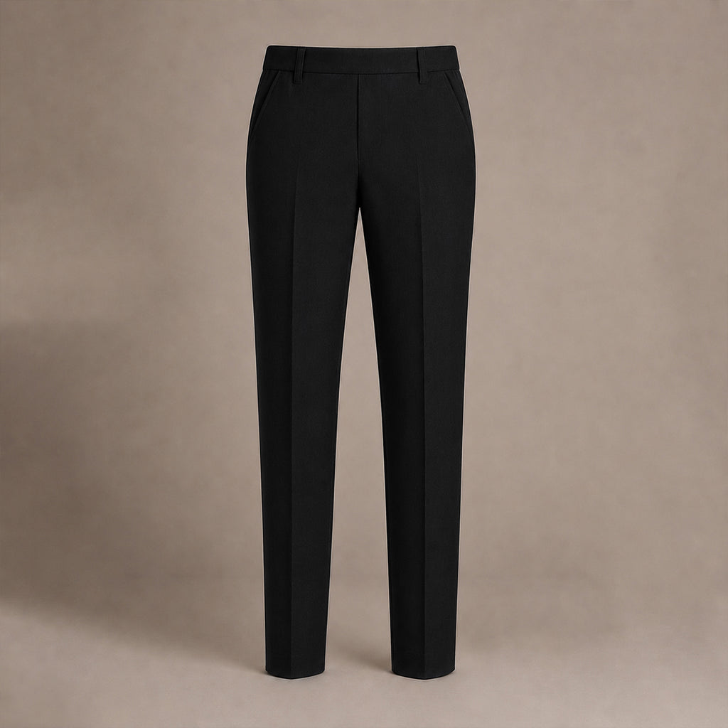 Black Plus Size Half Elastic Pull Up Boys School Trouser
