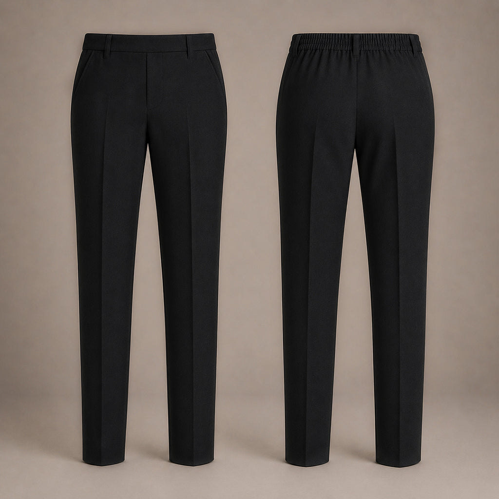 Pack of 2 Black Plus Size Half Elastic Pull Up Boys School Trousers