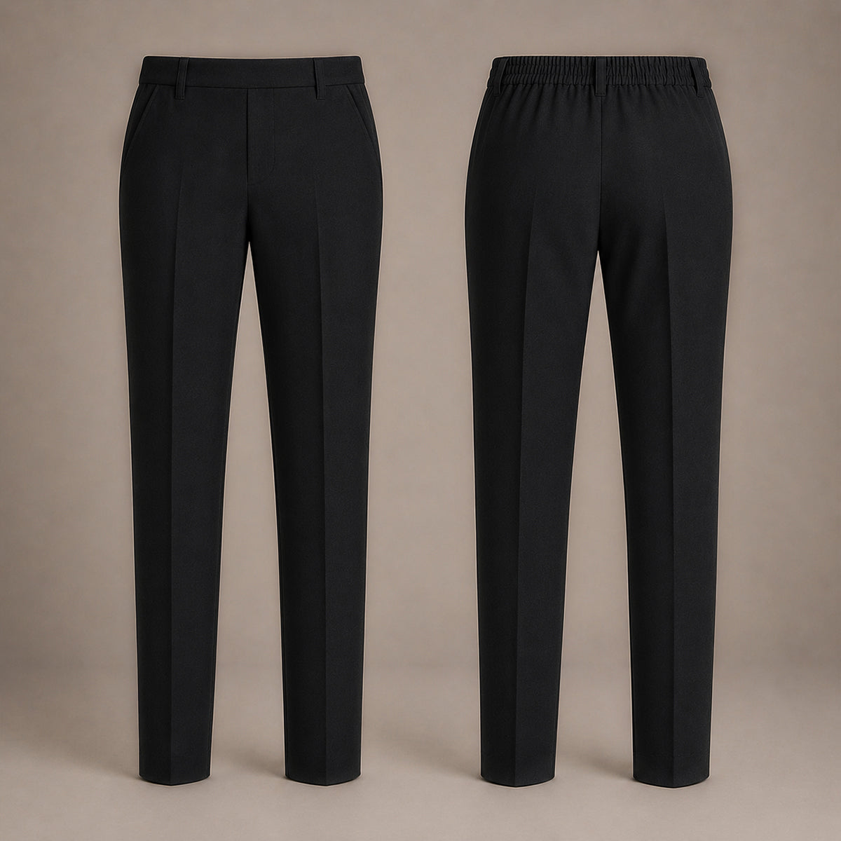 Pack of 2 Black Plus Size Half Elastic Pull Up Boys School Trousers